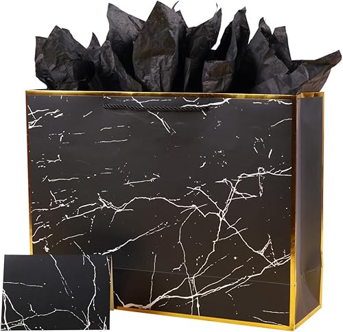 Miniatura 1 de ysmile Bolsa de regalo negra para hombres, bolsa de papel de tamaño grande y mediano con papel de envoltura para cumpleaños, aniversario, 16