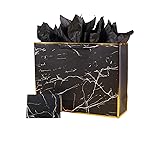 ysmile Black Gift Bag for Men Large Size Paper Bag with Tissue Paper for Birthday Anniversary 16 Father Day - Marble