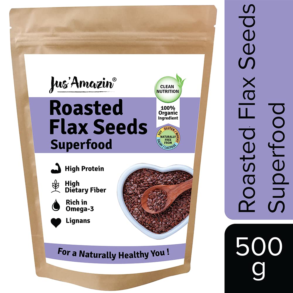 Jus' Amazin Roasted Flax Seeds (500 g) | Hi Fiber | Omega-3 | Heart Health | Weight Loss | Cholesterol Management | Hi Protein | 100% Natural | Clean Nutrition - Image 7 thumbnail