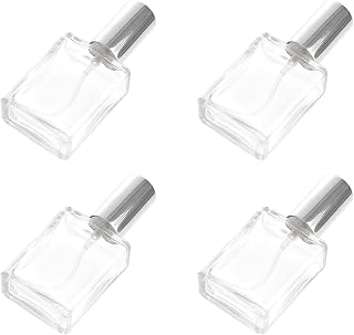 VILLCASE 4 Pcs Portable Glass Spray Bottle 15ml Mini Refillable for Travel | Flat Square Design, Alloy Cap Detail, Reusable Empty Container, Outdoor Makeup and Perfume Use