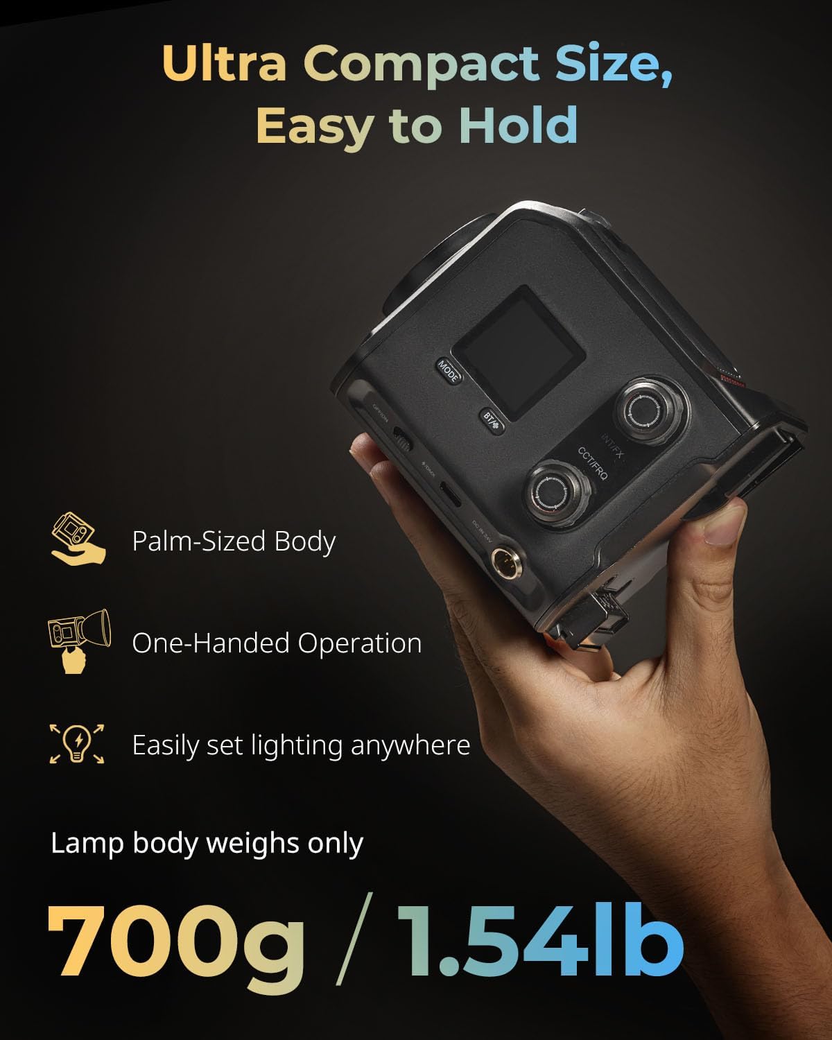 SmallRig RC 100B COB Video Light with Handle, 100W Bi-Color 2700K-6500K, Type-C Fast Charging, Built-in Battery Plate, App Control for Photography, Photo Studio, Mobile Version (Without Battery) 4894