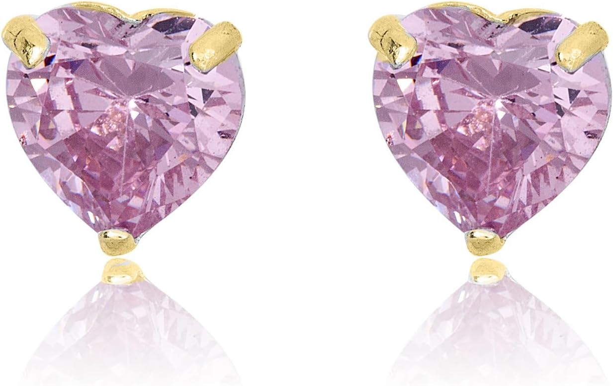 AVORA 10K Yellow Gold Heart-shaped Simulated Diamond Cubic Zirconia (CZ) Stud Earrings
