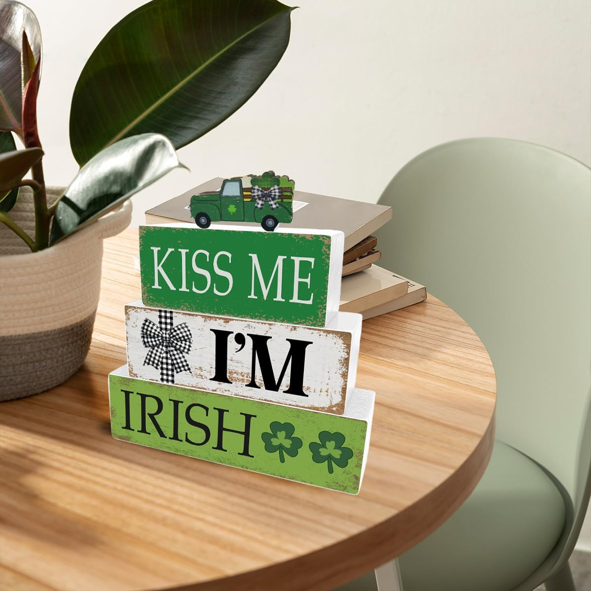 4 Pcs Valentine's Day Decorations Reversible St. Patrick's Day Table Sign Centerpiece Wooden Truck Desk Decor Double Side Irish Tiered Tray Decor for Table Shelf Mantel Farmhouse Home Decor - Image 6