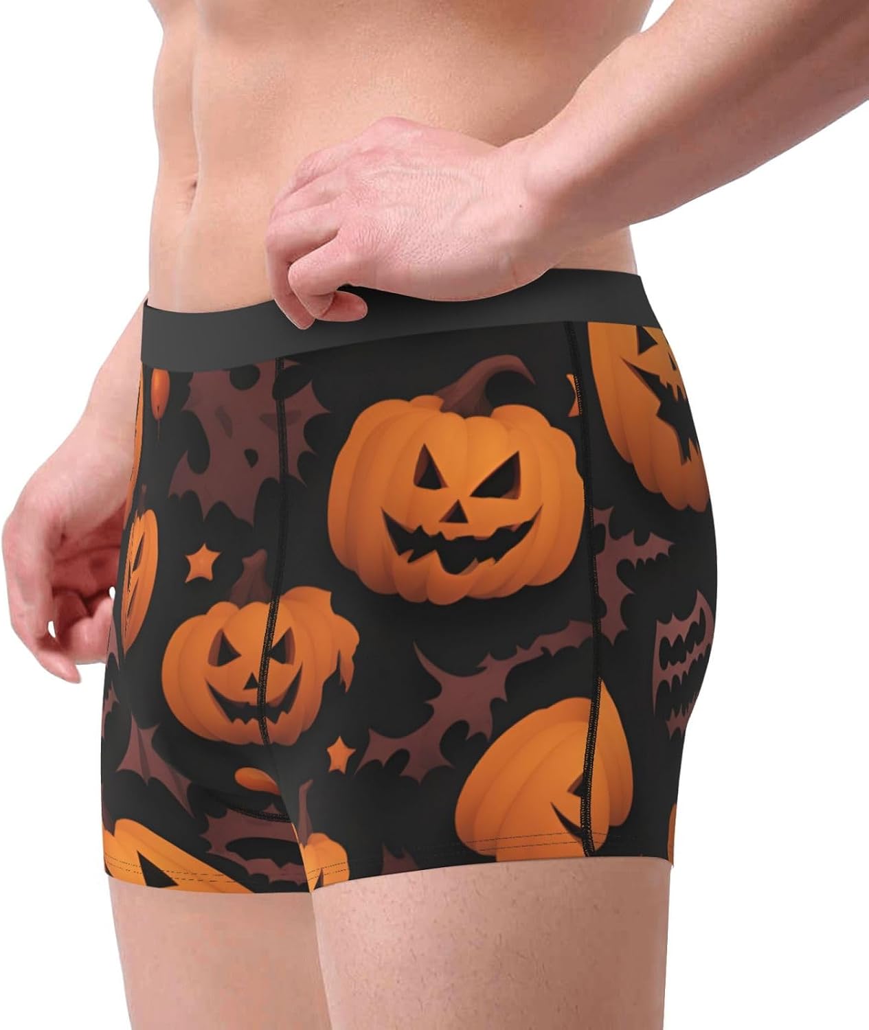 Cute Halloween Pattern Print Men'S Boxer Briefs, Breathable Comfortable Mens Underwear With Soft Stretch Fabric