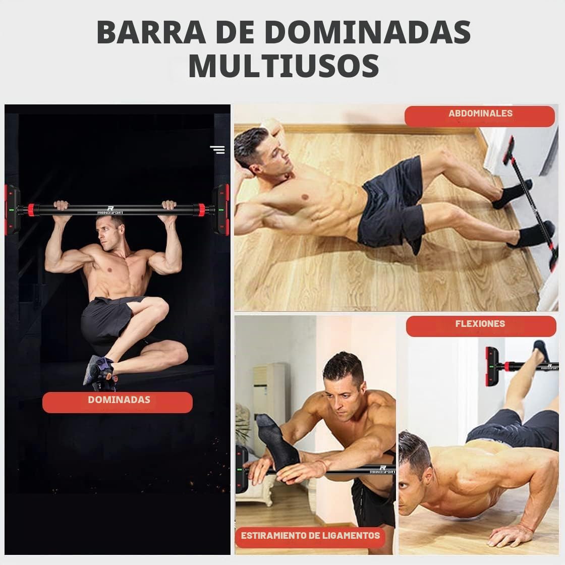 RHINOSPORT Barra de dominadas Pull Up Bar Doorway Doorway Frame Chin Up Bar Home Gym Equipment P7