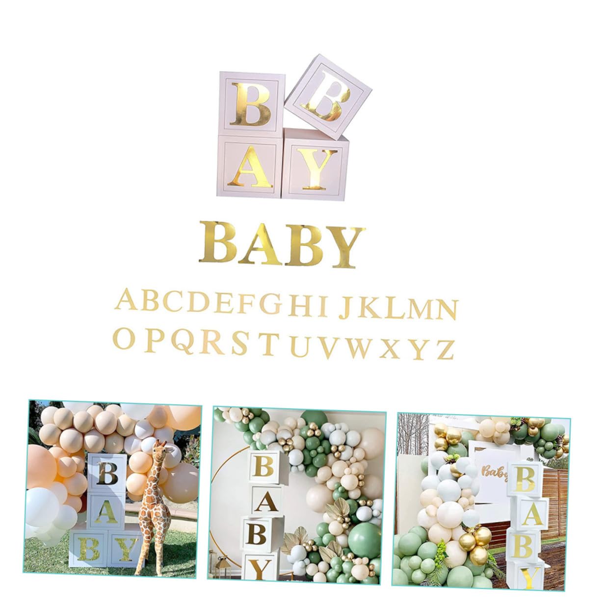 Caja de Globos Blanco y Verde, 1 Juego, Papel, Baby Shower
