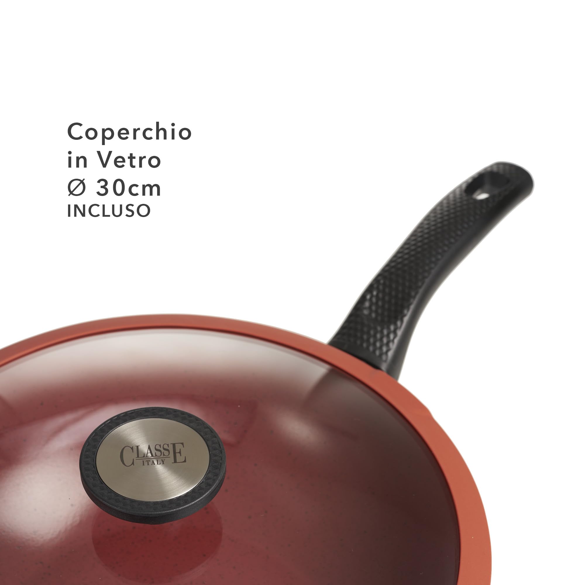 CLASSE ITALY, Linea TUSCANY, Wok cm 30 - Antiaderente naturale a 5 strati, alta resistenza, senza PTFE, PFOA, PIOMBO, CADMIO, per Induzione e Fiamma