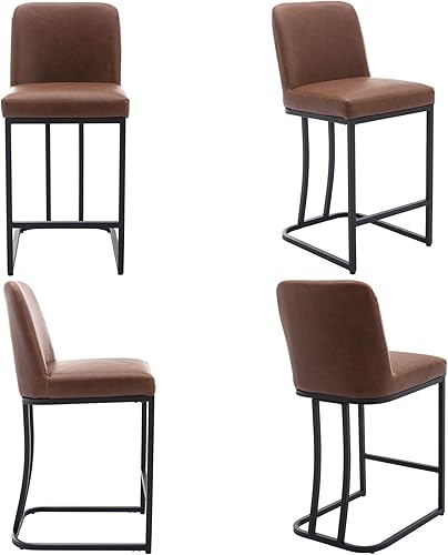 Miniatura 8 de VESCASA Taburetes de bar de piel sintética de 24 pulgadas de alto con respaldo, sillas tapizadas modernas de mediados de siglo con marco de metal