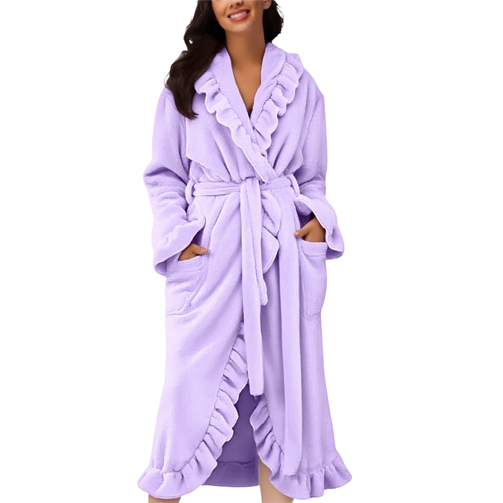 Bata de baño de felpa con capucha para mujer, bata de baño de manga larga, bata de baño gruesa y suave, talla grande, abrigo cálido de invierno, bata de forro polar rosa esponjosa