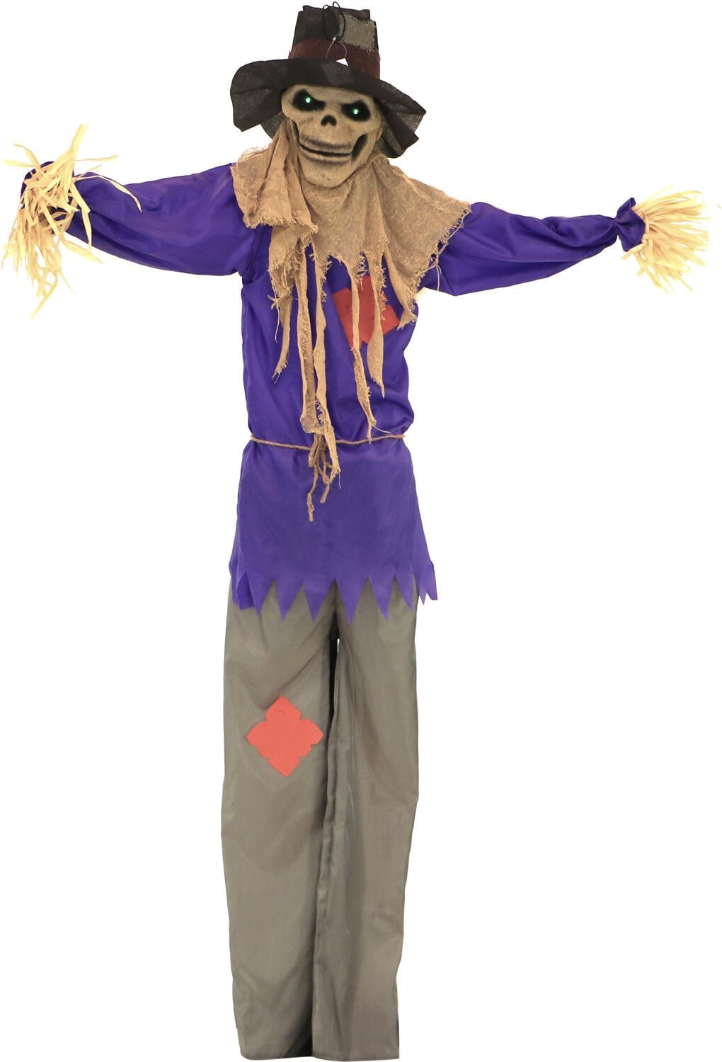 Haunted Hill Farm Scary Scarecrow Animatronic with Touch Activated Lights and Sound, Indoor or Covered Outdoor Halloween Decorations, Life-Size and Poseable Halloween Prop, Battery-Operated
