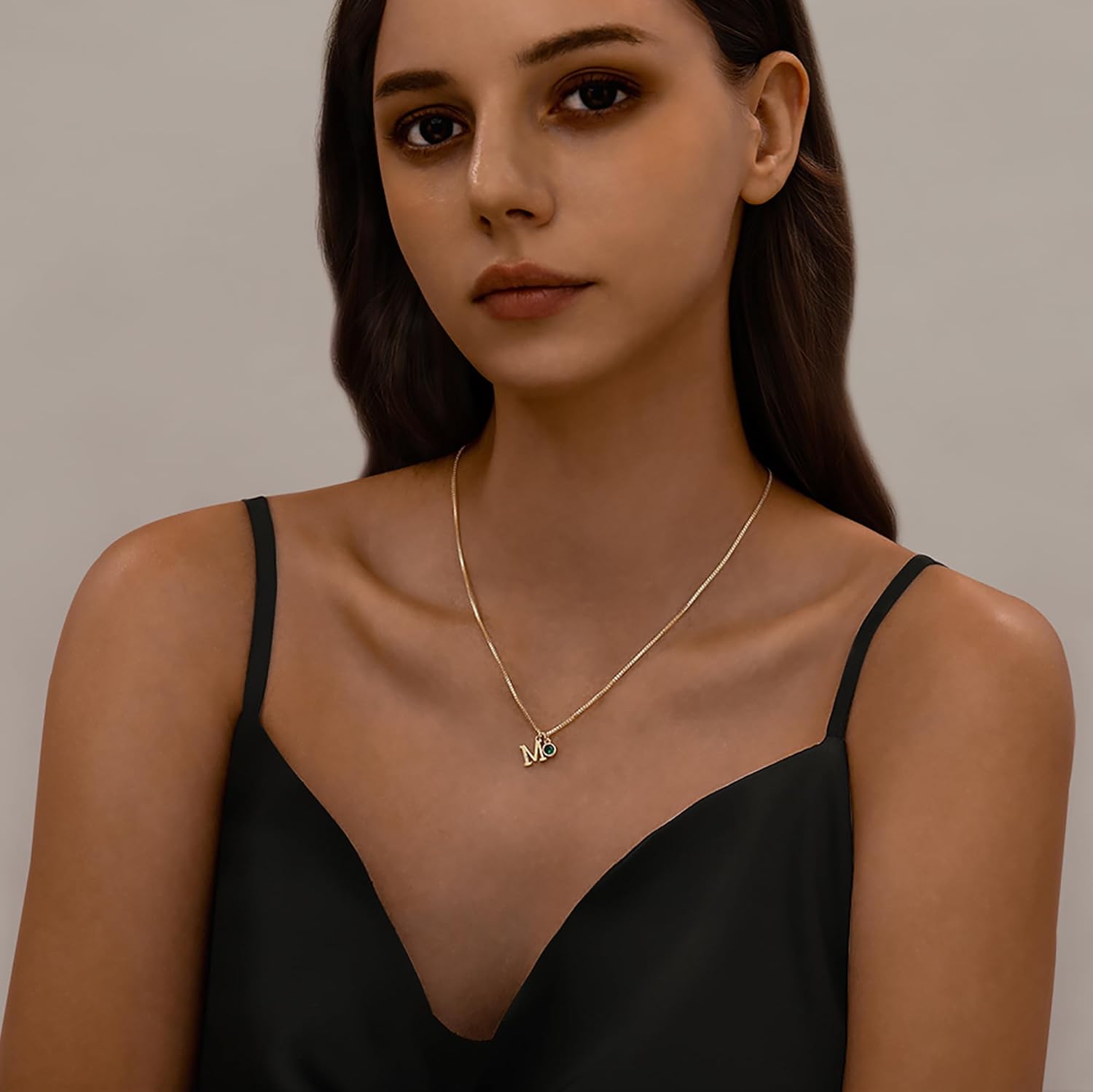 Initial Necklaces for Women, 14k Gold Plated Necklace Dainty Gold Letter Choker Necklaces,Cute Letter necklace Green Pendant Necklace Gold necklace for women Jewelry Gifts(T,Green) - Image 9