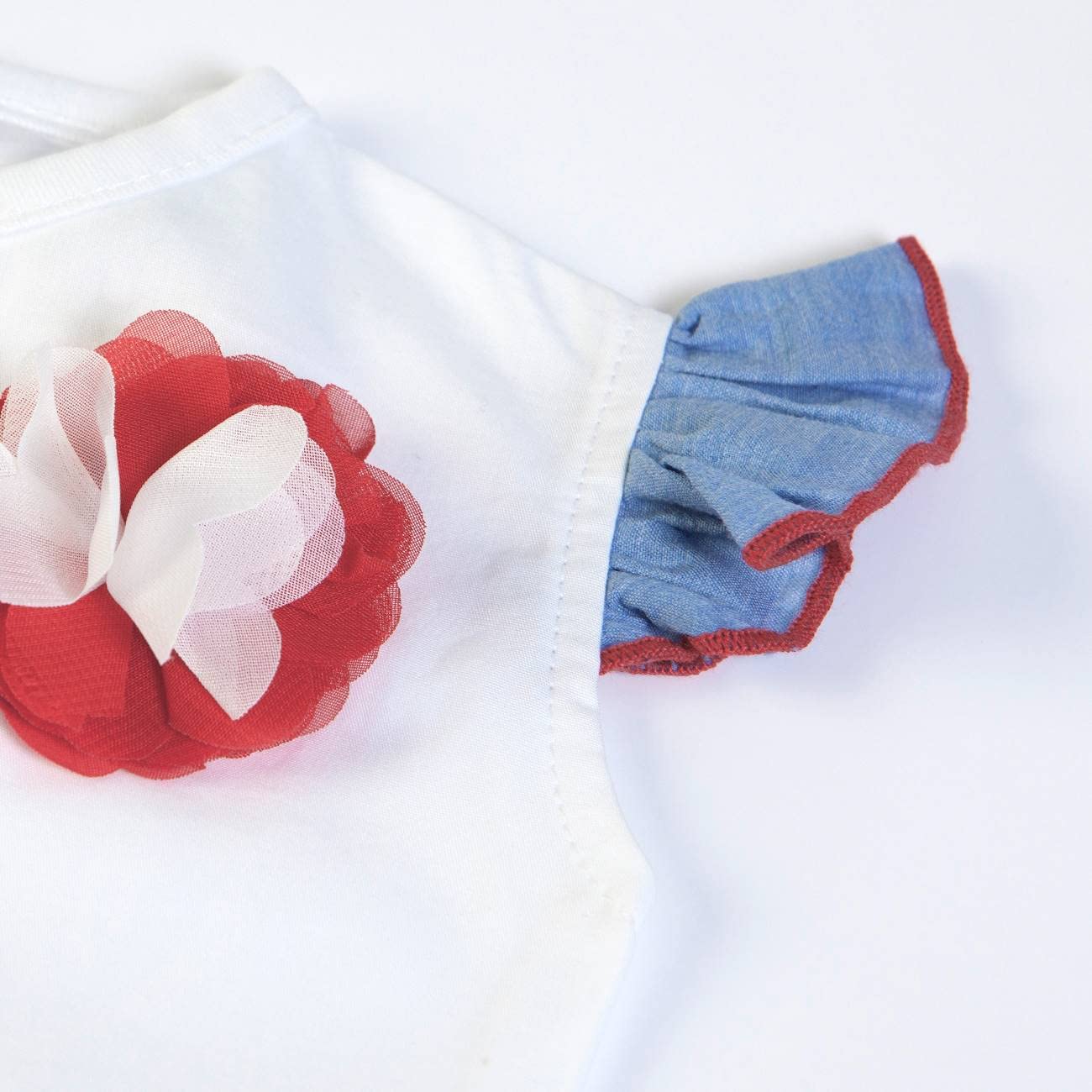 Nene Conjunto a juego para niña recién nacida de verano 3-36 meses camiseta camiseta de camiseta de tul y falda de algodón orgánico blanco azul flor rojo