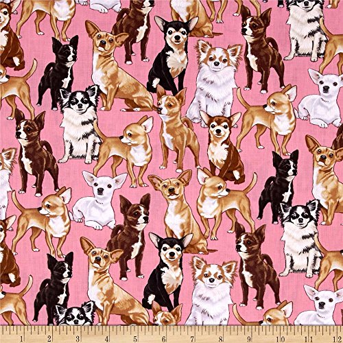 Timeless Treasures Chihuahuas Pink, Quilting Fabric by the Yard