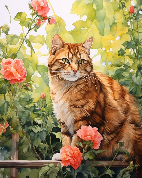 AxiangziK canevas kit complet adulte Chat tigré animal et fleurs,imprimé broderie point de croix,11CT point de croix kit complet pour art décoration,40x50cm