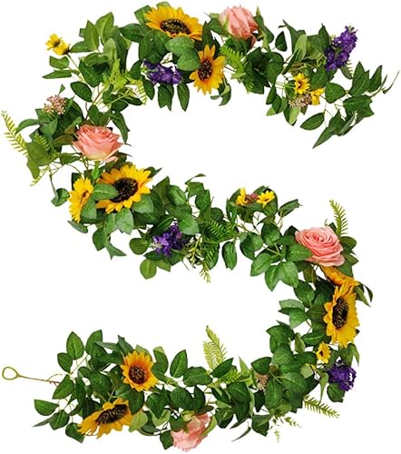 VOSAREA Decoración de arco de boda de vid de girasol DIY, decoraciones de fiesta de ratán, girasoles artificiales