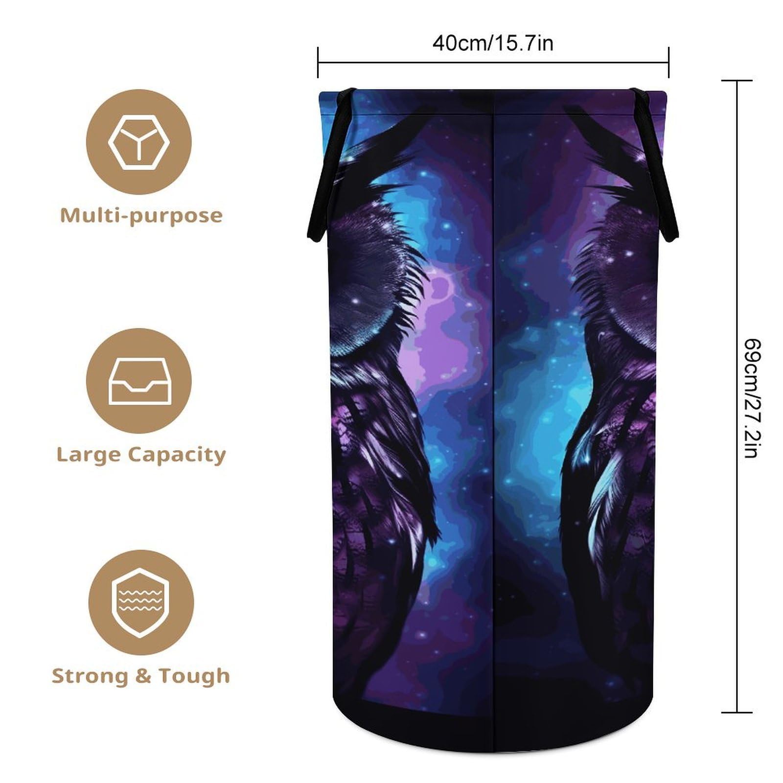 Cesta de ropa sucia de búho morado. Bolsa grande para ropa sucia. Cesta de almacenamiento para asas de fácil transporte. Cesta grande para ropa con asas, cubo de almacenamiento de ropa, organizador de