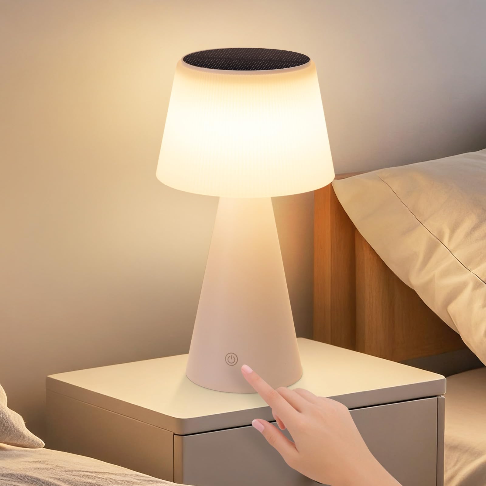 meoaow Solar Lamp Night Light Wireless LED 3600mAh Rechargeable Touch Dimmable White Model with USB Battery Fit Living Room Bedroom Outdoor