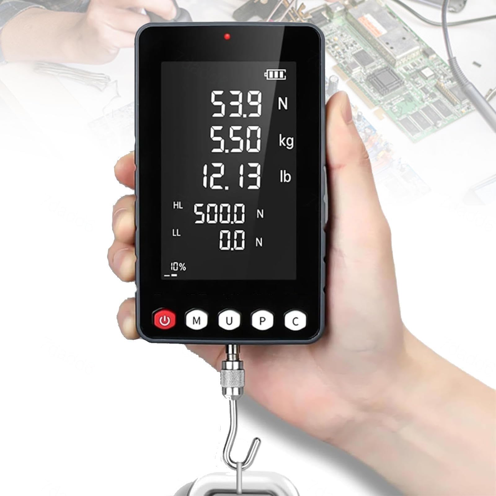 Digital Force Gauge, Force Gauge Push Pull Gauge, With LCD Display and 5 Pcs Probe, Units Newtons/pounds/kilograms, Screen Flip for Push-Pull Testing, Trigger Pull Measurement,300N