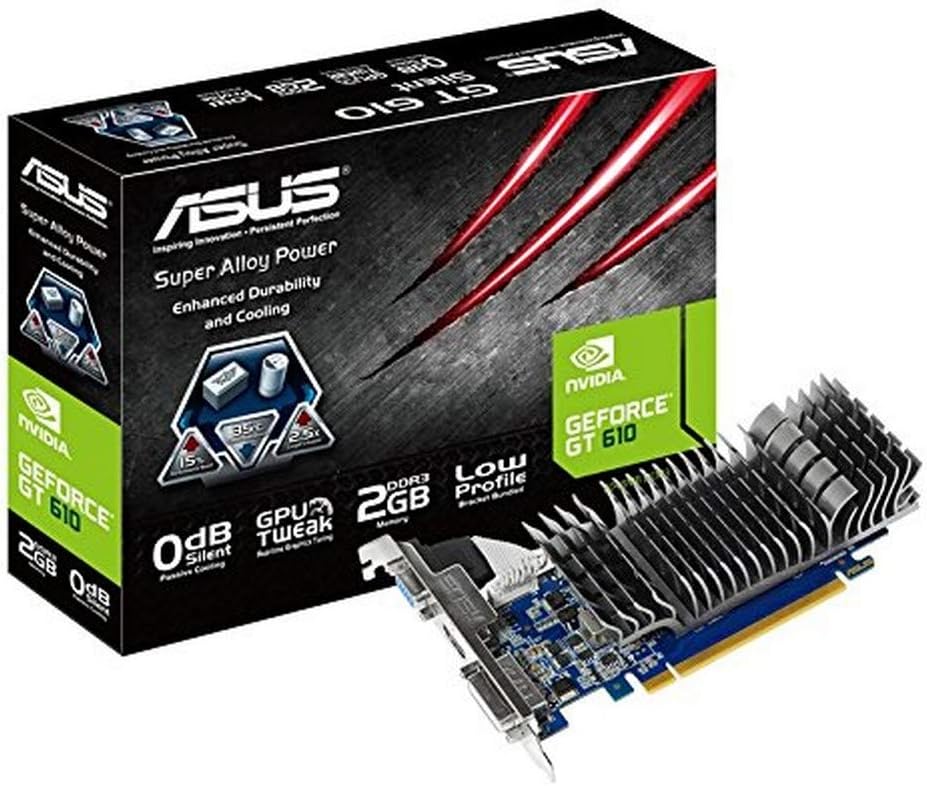 Asus GeForce GT 610 Silent Nvidia Graphics Card (2GB DDR3, PCI Express 2.0, HDMI, DVI-I, VGA, Low Profile Design, 0dB Silent Cooling)