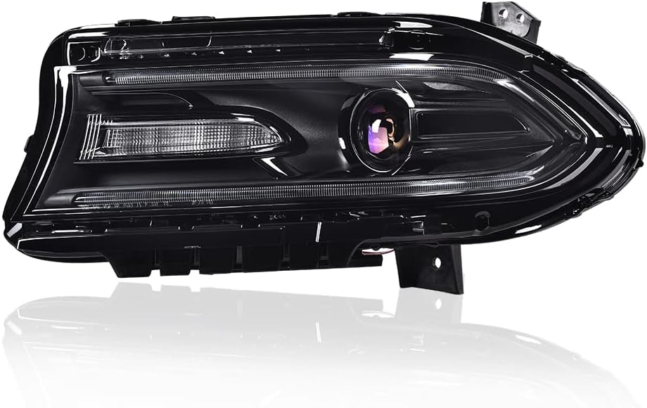 ANDPLAY Front Headlamp Headlight Assembly Left side Compatible with Dodge Charger 2015-2021 Halogen 68214397AB,68294431AF,CH2502270,CH2502337,CH2502337C Clear Lens Black Housing Amber Reflector