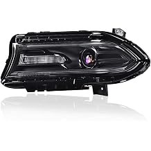 ANDPLAY Front Headlamp Headlight Assembly Left side Compatible with Dodge Charger 2015-2021 Halogen 68214397AB,68294431AF,CH2502270,CH2502337,CH2502337C Clear Lens Black Housing Amber Reflector