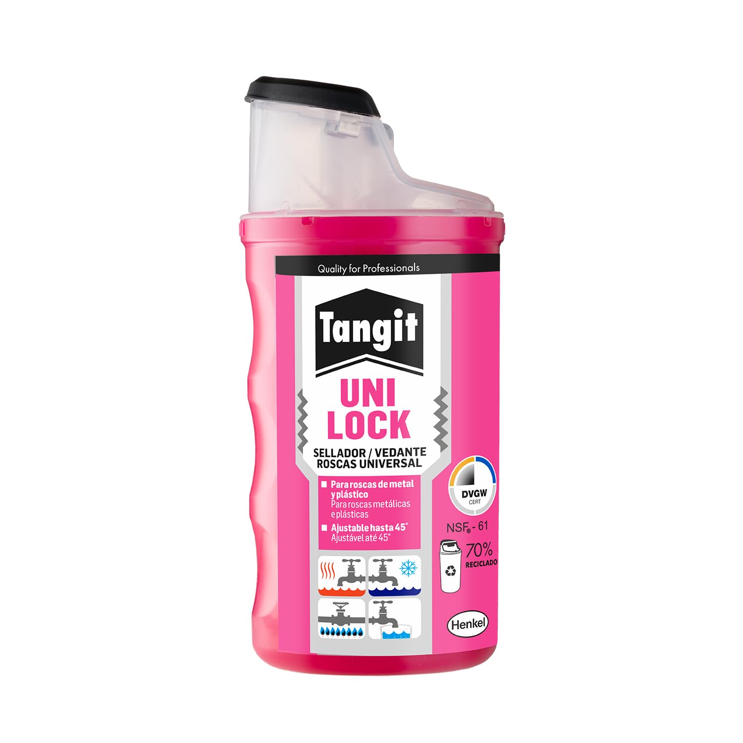 Tangit Uni-Lock, sellador universal para roscas, sellador para tuberías de plástico y metal de máx. 6 pulgadas, adhesivo universal de tuberías rígidas y flexibles, 1x160m