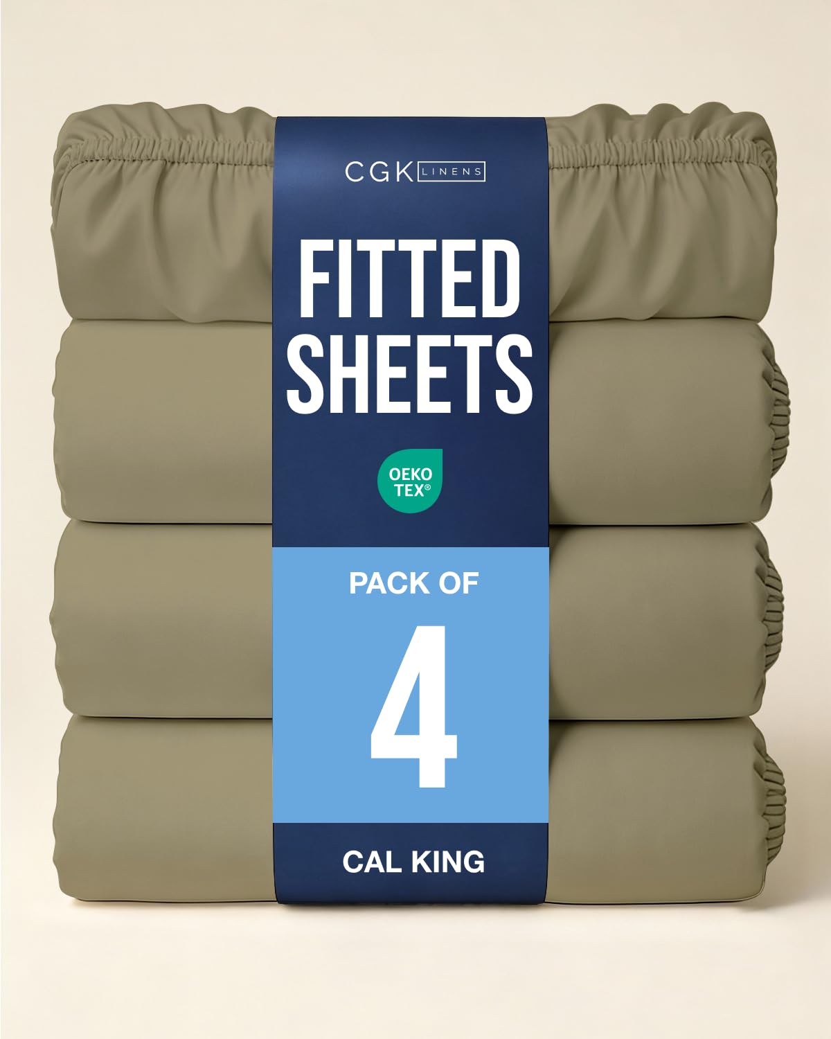 Cal King Fitted Sheet - Pack of 4 Single Fitted Bottom Sheet Only - Khaki