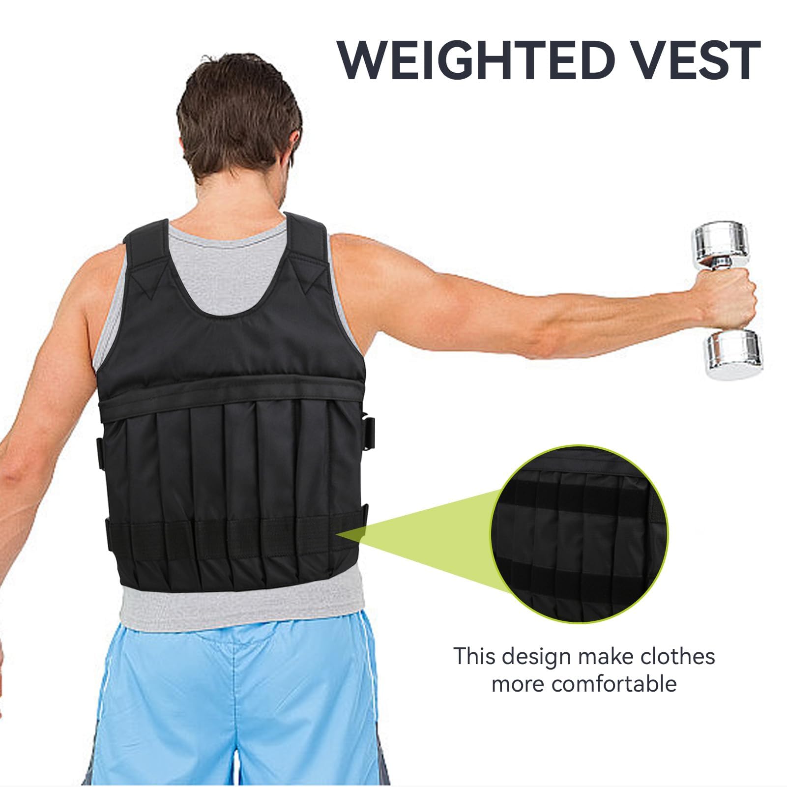 Gilet Lesté Réglable 20 Kg Max – Veste Musculation Vide Avec 16 Pochettes – Entraînement Force, Cardio & Perte De Poids