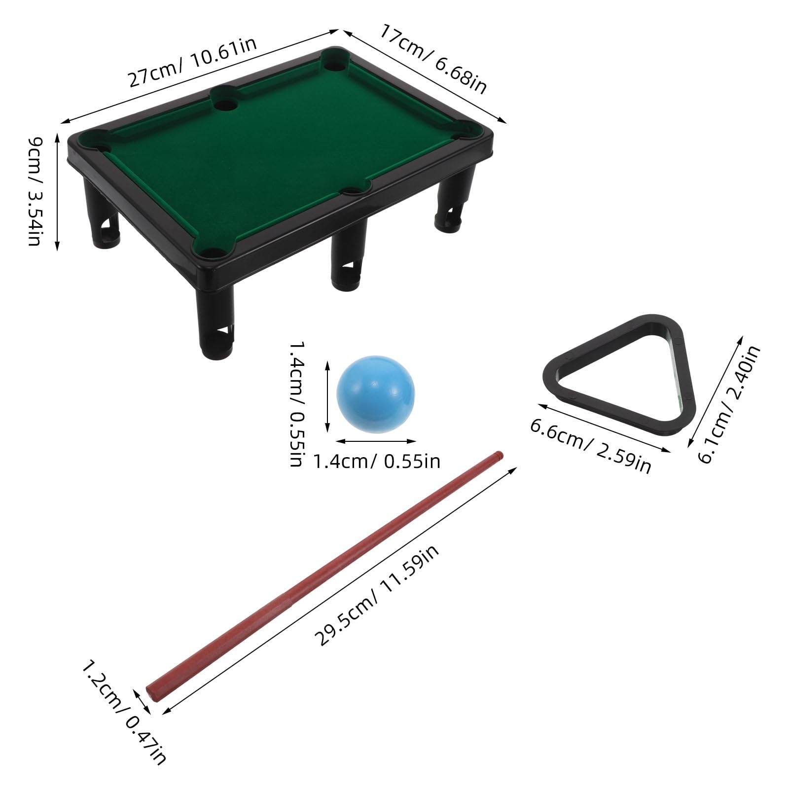 MAGICLULU Mini Billard de Table pour Garçon et Filles avec 11 Boules, 2 Queues et Triangle, Jouet Portable en Abs et Tissu Floqué, Optimisation D'espace et Sécurité Fiable pour Soirées Jeux