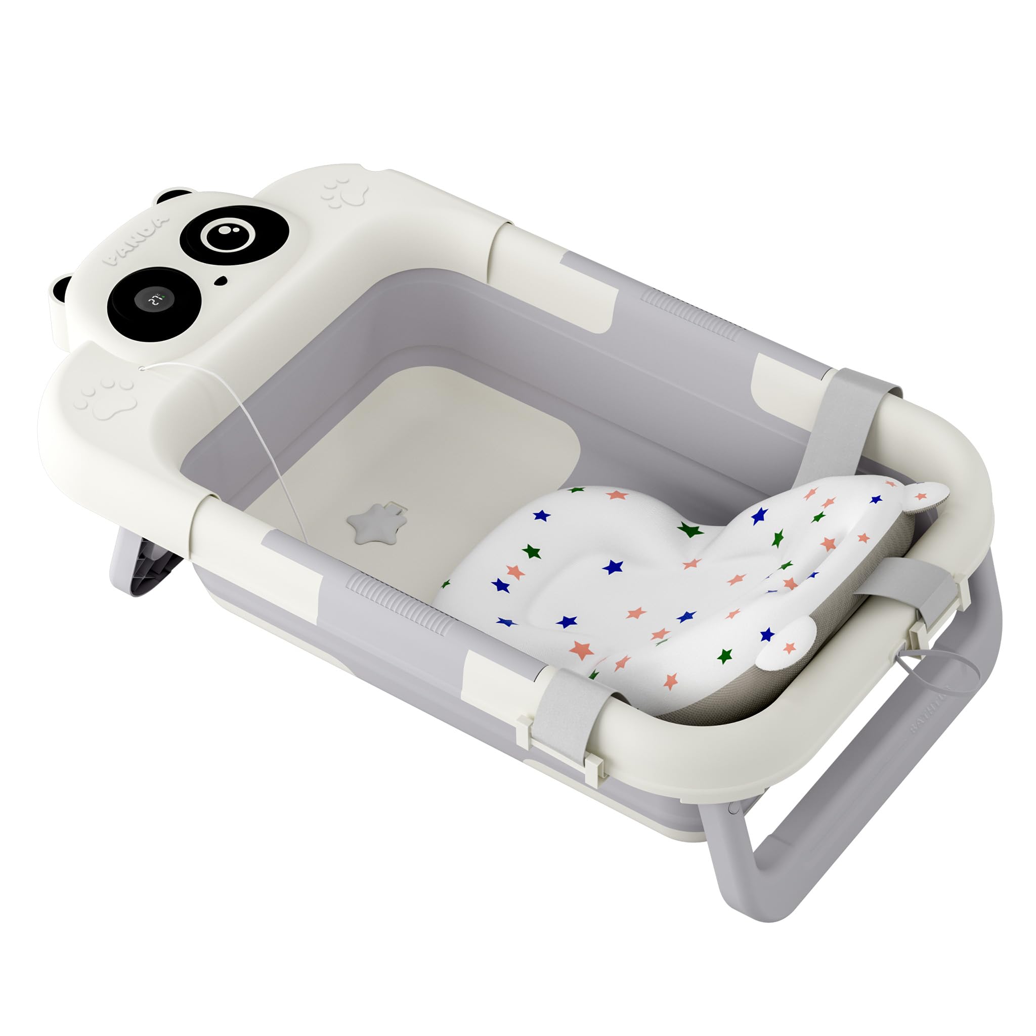 FIVMEN Baby Badewanne Faltbare Babywanne Babybadewanne mit Gestell, Thermometer und Badekissen Rutschfeste Tragbare für Neugeborene Kleinkinder, Panda