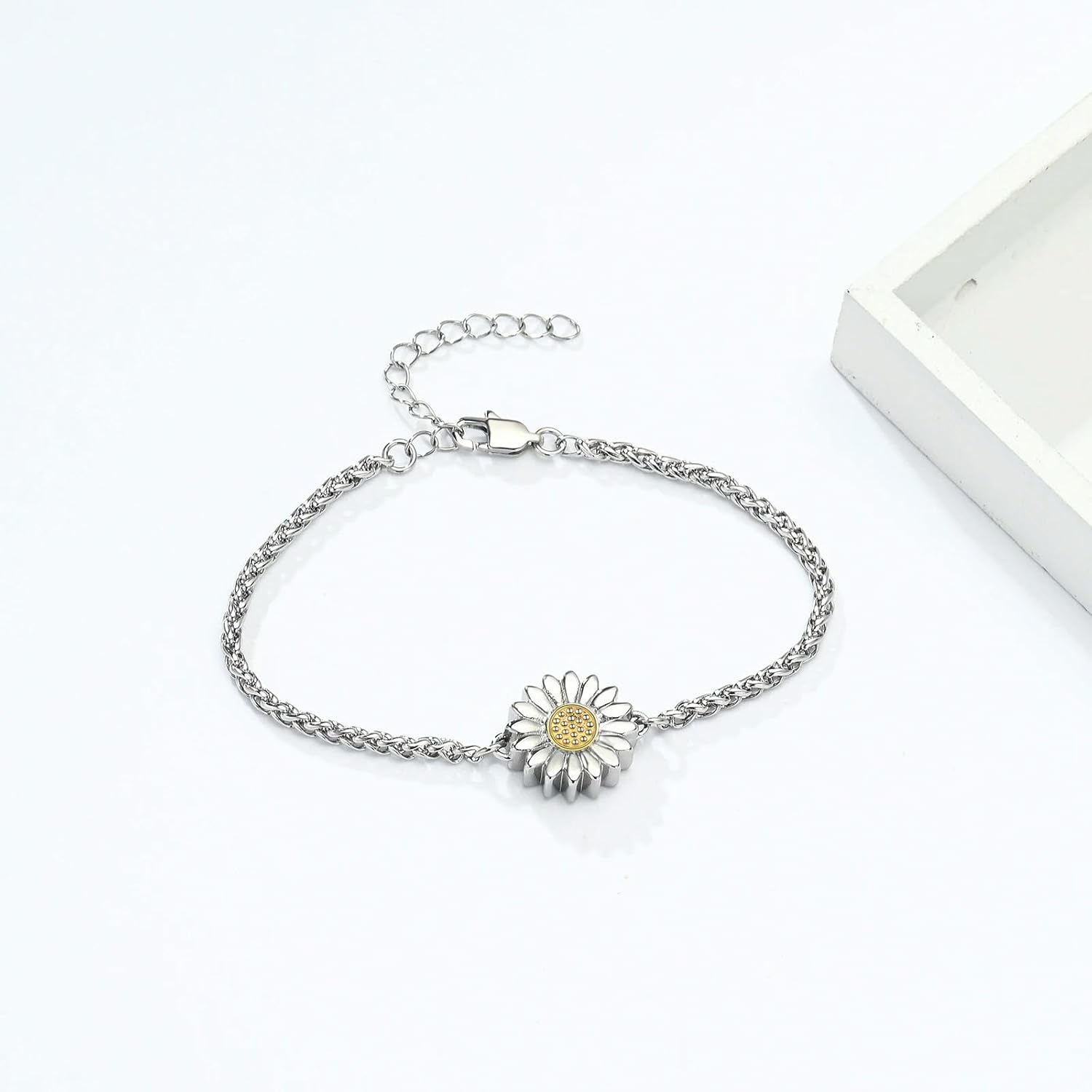 Sunflower Cremation Urn Bracelet for Ashes for Women Girl Adjustable Link Chain Bangle Memorial Jewelry Human Pet Keepsake Gift-Silver-Gold