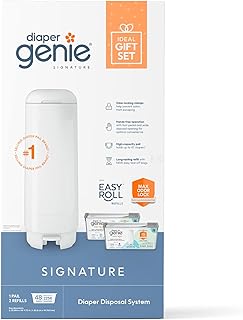Diaper Genie Signature Gift Set | Includes Easy Roll Refill with 48 Bags | Holds Up to 2256 Newborn Diapers