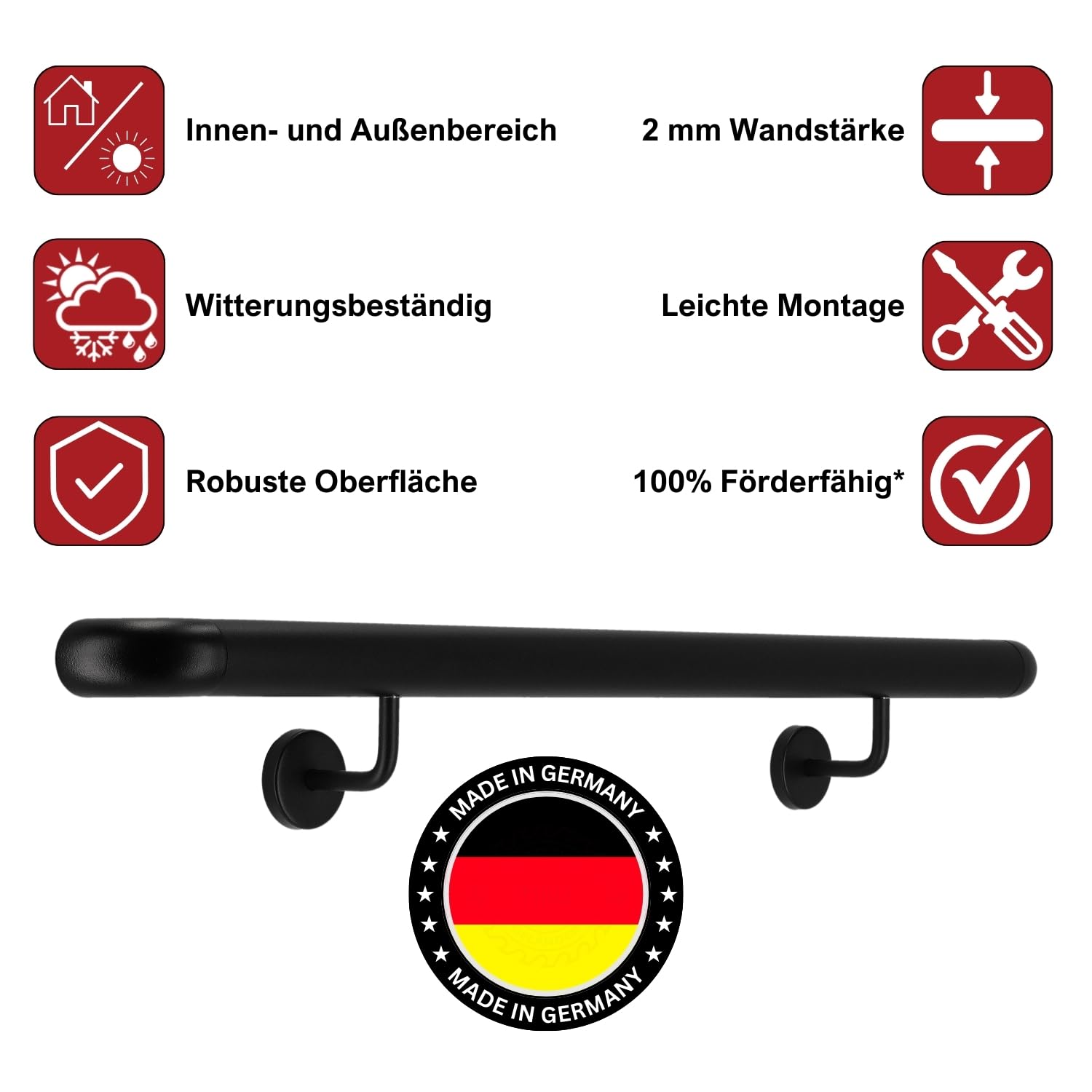 TIBU Edelstahl Handlauf Schwarz 30-600cm - Treppengeländer Für Innen & Außen Mit Bajonettverschluss