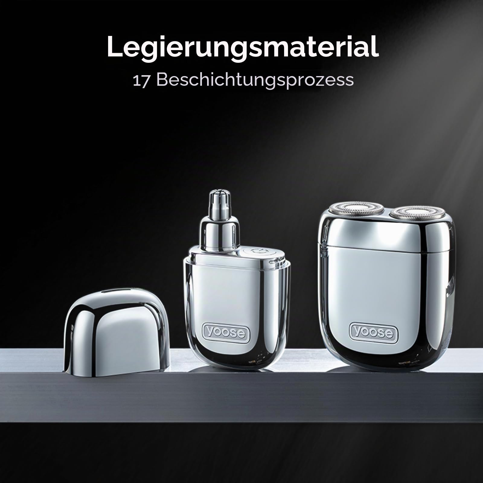 yoose MINI Rasierer und Nasenhaartrimmer, mit Superleisem Motor, Legierungsmaterial und IPX7 wasserdicht, yoose Pflegesets als idale Geschenk für Männer, Silber
