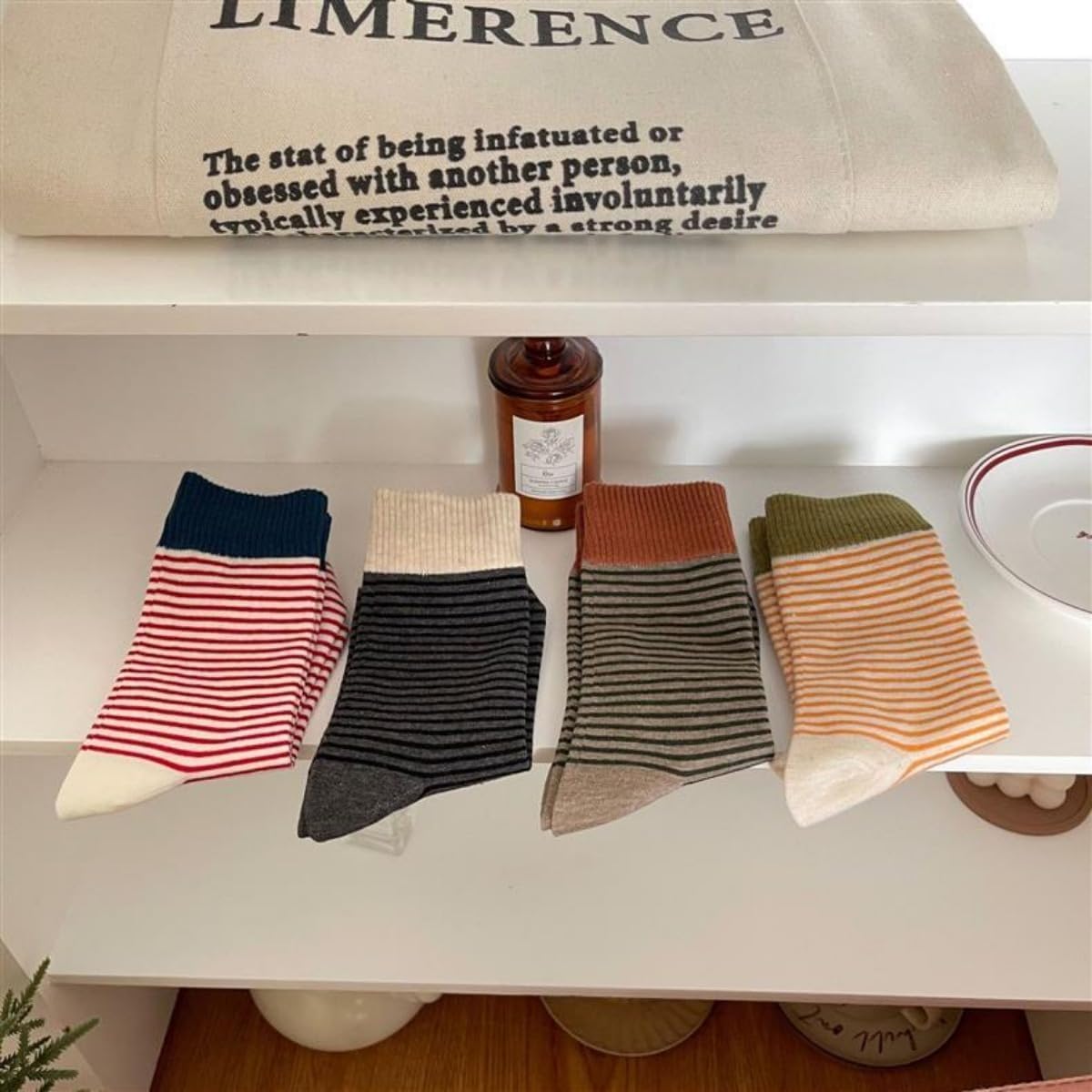 4 Pairs Athletics Crew Socks for Women Classic Vintage Stripe Pattern Cute Ankle Cotton Soft Socks - Image 7