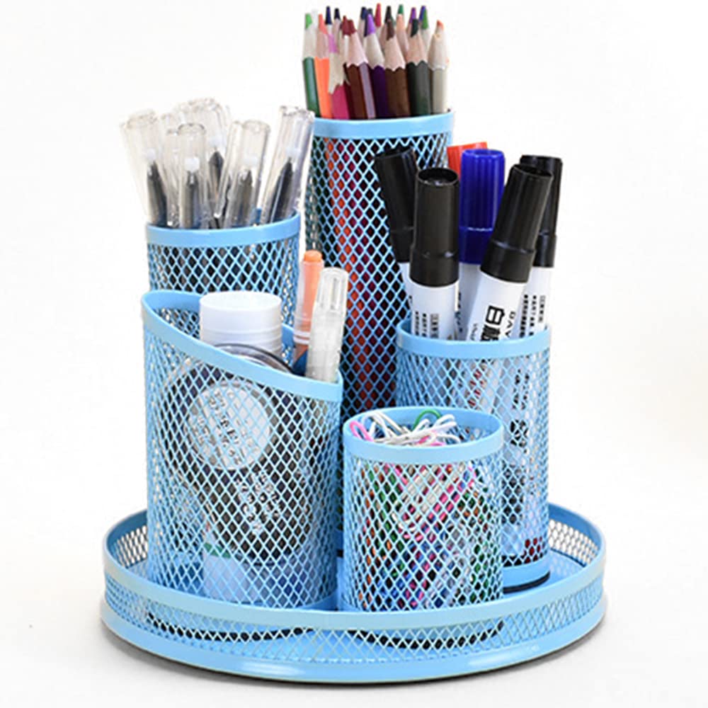 Homarket Rotating Pen Holder Removable Stationery,360 Degree Rotating 5 Compartment Spinning Pencil Storage Desk Organizers, Office School Supplies Storage