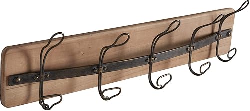 47th & Main Perchero de pared con 5 ganchos estilo granja, 25.5 pulgadas de ancho, madera y metal