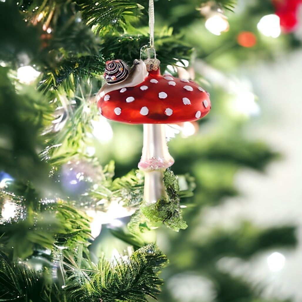 Cody Foster & Co Thicket Mushroom Ornament, Handcrafted Glass, Red with White Dots - Image 2
