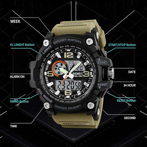 Miniatura 5 de SKMEI Reloj deportivo digital para hombre, reloj militar impermeable con pantalla LED, cronómetro y alarma