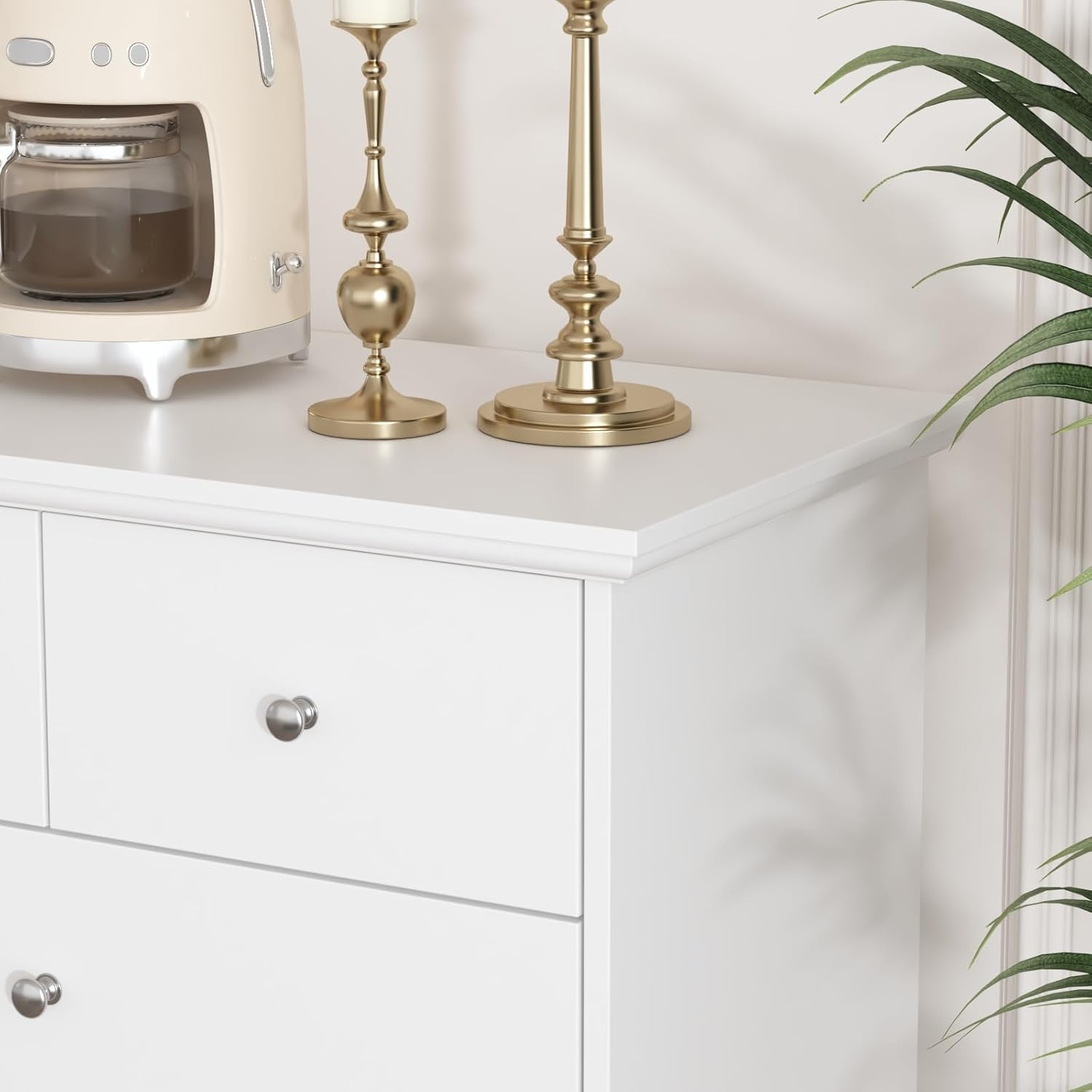 FUFU&GAGA White Dresser for Bedroom Chest of Drawers, Modern 10 Drawer Cabinet with Silver Knobs, 55.1” Wide Dressers with Wood Legs for Living Room Hallway, 55.1”W x 15.7”D x 35.4”H