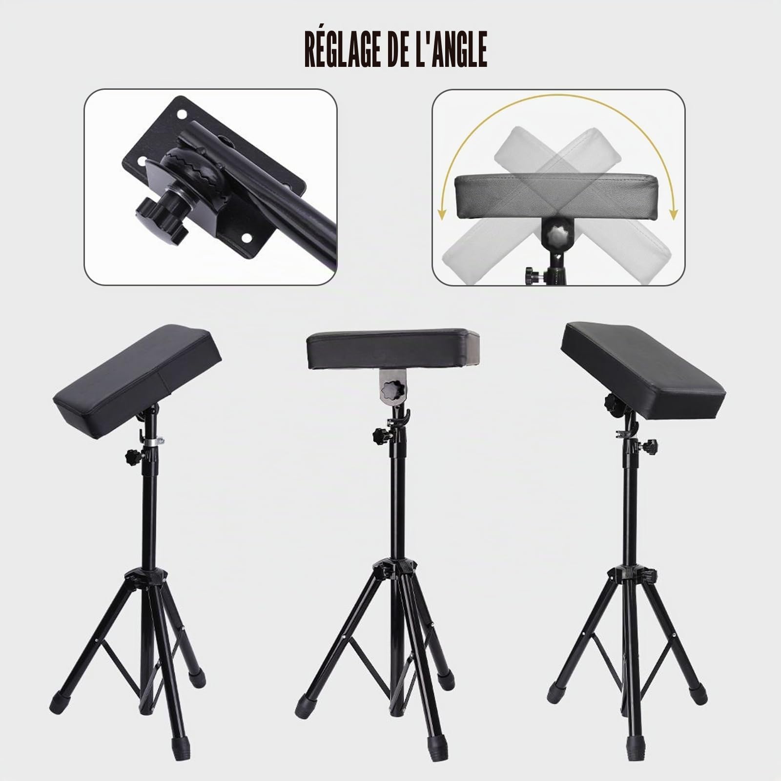 Accoudoir de tatouage avec plateau - Repose-bras pliable réglable en hauteur et en inclinaison - En cuir noir - Pour studio de tatouage