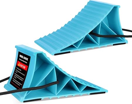 Wheel Chocks 2-Pack, Hard Plastic RV Tire Chocks with Handles for Easy Removal, Lightweight Non-Slip Wheel Stoppers for Trailers, Trucks, Ramps, Workshops and Uneven Ground, Blue
