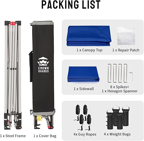 Miniatura 8 de CROWN SHADES - Toldo desplegable de 10 x 10 pies con 1 pared lateral, tienda de campaña de playa que se arma con solo presionar un botón, glorieta