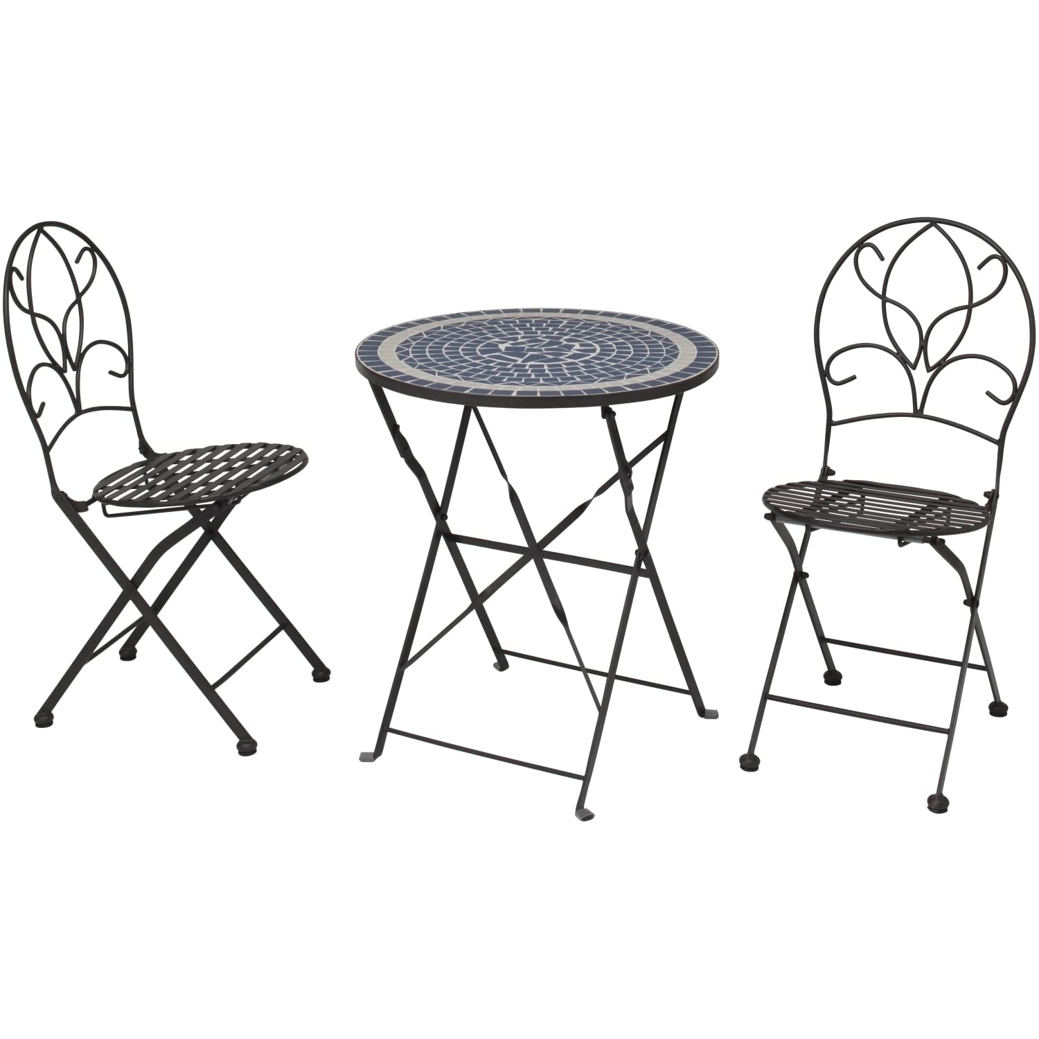 Takasho Elda Mozaic Foldable Table Chair Set I Garden Balcony Terrace, Seating Furniture I Stylish Design with Mosaic Tile Patterns I Coffee Table Set Patio Furniture with 1 Table and 2 Chairs Set-image-10