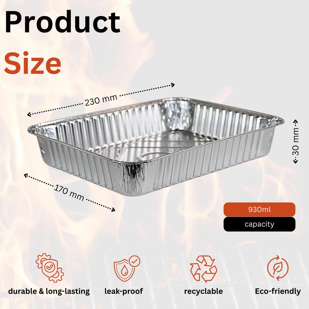 Enpack Aluschale R879-930G - 100 Stück Alu Grillschalen 226x176x30 mm - Feuerfeste Aluschalen 1000ml - Tropfschale/Fettauffangschale zum Grillen, Auflaufform - Aluschalen Grill - Grilltropfschale