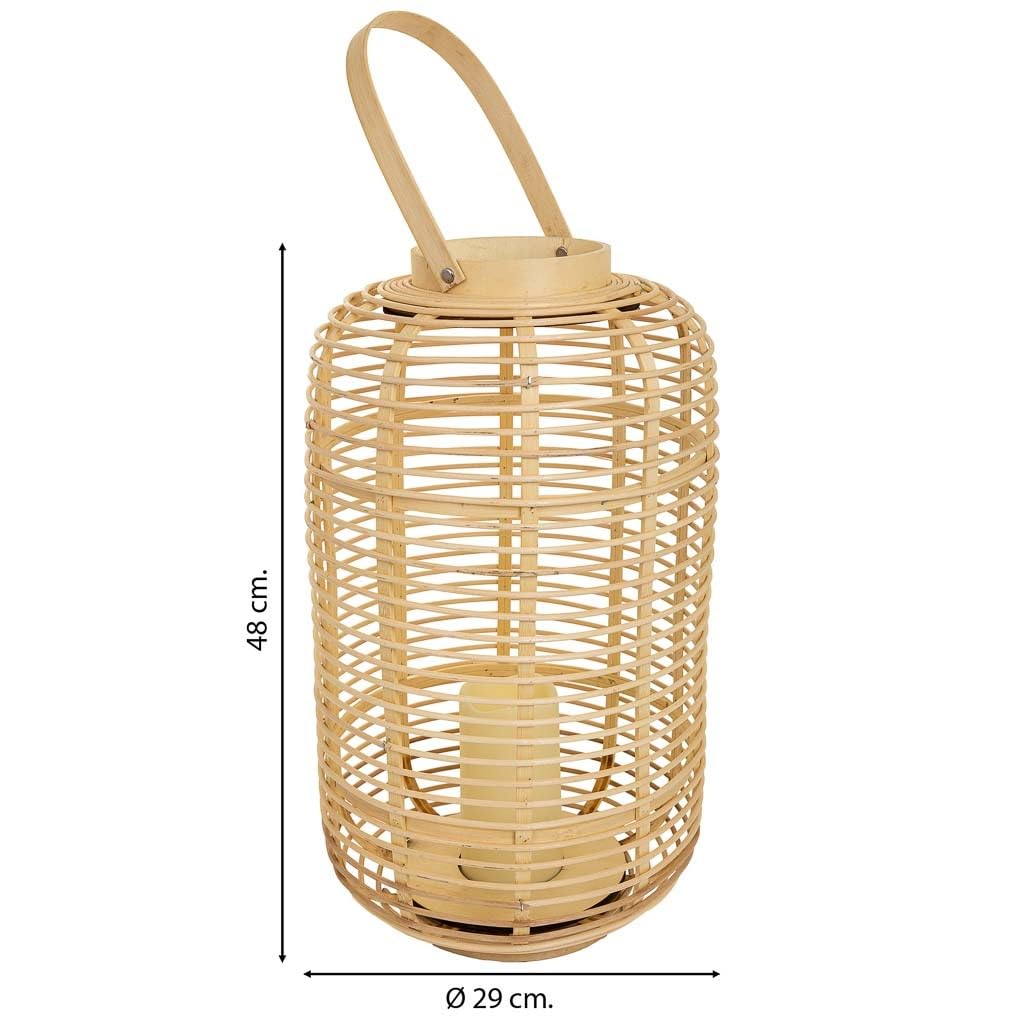 WANDERLUST DECO Farol portavelas con Vela LED de bambú y ratán Marrón d29x48