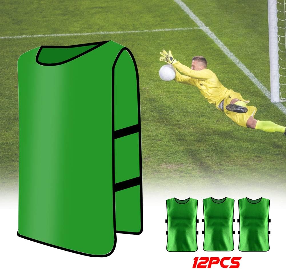 12 Pcs Soccer Pinnies, Basketball Jersey Team, Practice Vests Nylon Mesh Scrimmage for Youth Adults Sports Football Basketball, Lacrosse Team Practice Sports (Grass Green Adult Version)