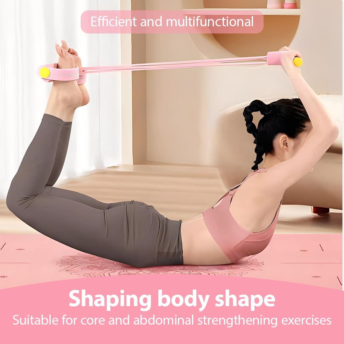 1 PCS Entrenador abdominal multifuncional, banda de fitness, banda elástica muscular, abdominales en casa, elástica de 6 tubos, entrenador de piernas multifuncional (rosa)