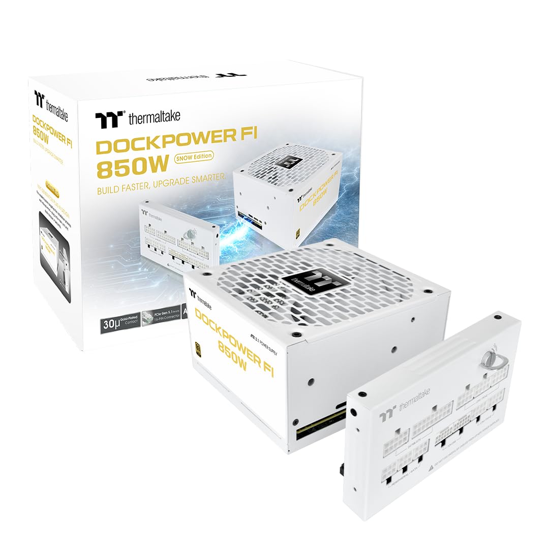 Thermaltake Dockpower FI 750W Alimentation PC Modulaire | 80 Plus Gold | ATX 3.1 & PCIe 5.1 | Architecture de Câblage Amovible pour Installation Facile, Contacts Plaqués Or 30μ | Neige