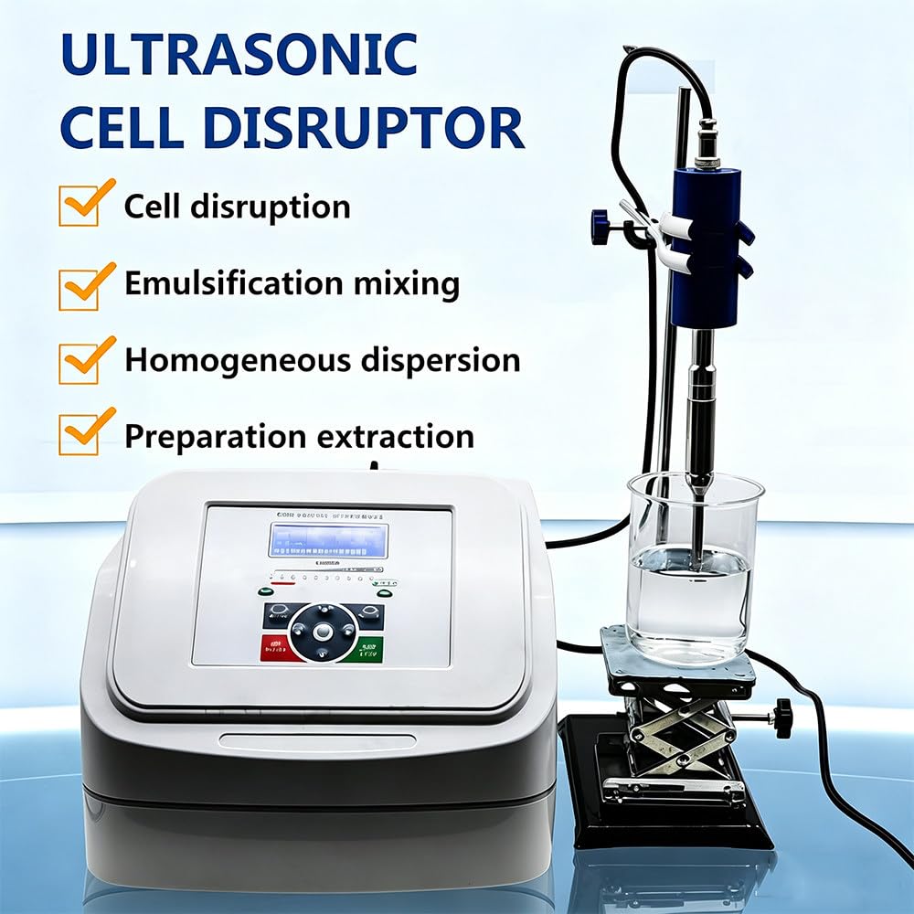 Labor-Homogenisator/Ultraschall-Dispergiergerät, 800 W, digitales Handgerät, Überlastschutz 10mmprobe | Timer (1 s – 99 h), Sonden aus Titanlegierung (2–10 mm), 2 Betriebsmodi, 20 kHz, sicherer Zellaufschluss & Emulgierung